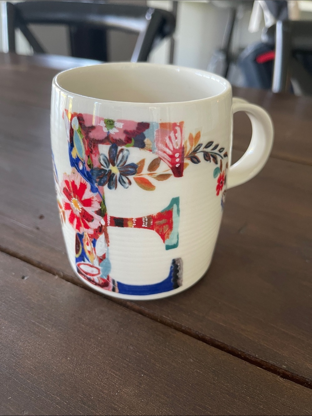 Anthropologie Starla M. Halfmann Petal Palette Monogram “E” Mug